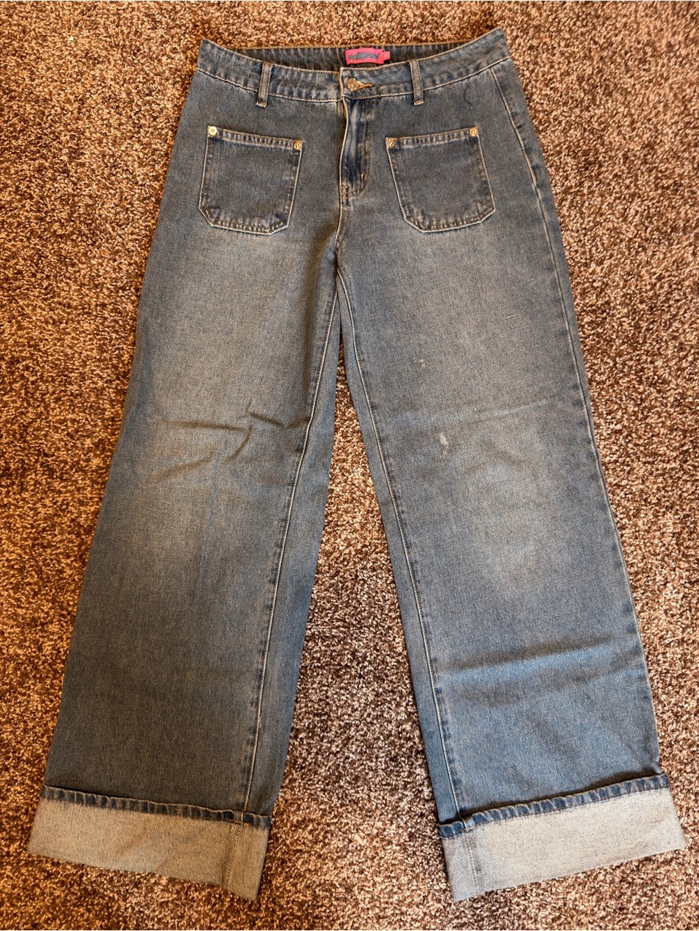 Edikted Wide-Leg Cuffed Denim Jeans in Blue